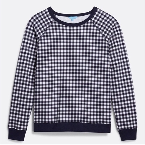Draper James Natalie Navy Gingham Check Crewneck Sweatshirt Size Medium - Picture 1 of 8